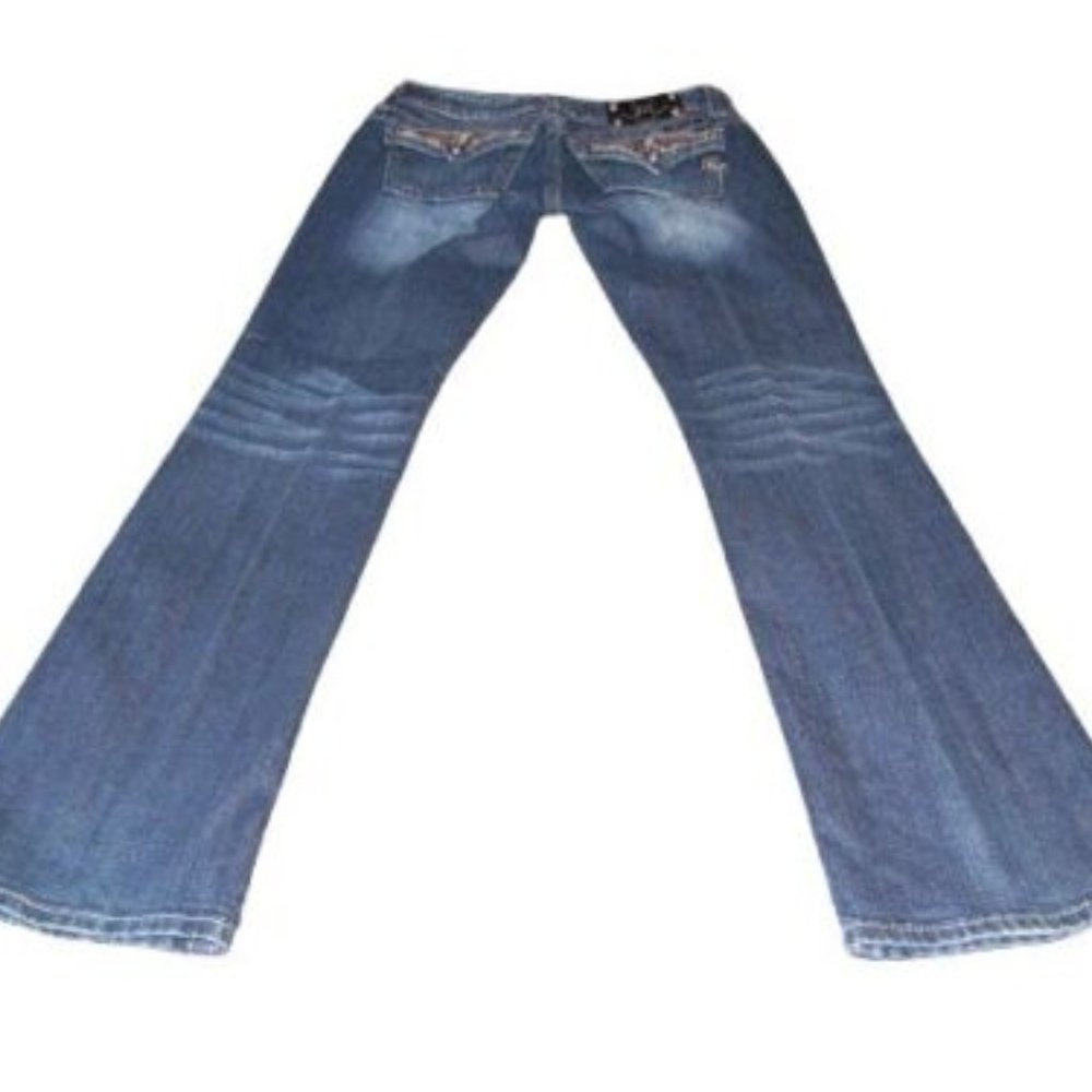 Miss Me Jeans Size 28 Boot Cut Embellished Flap Pockets Metallic Stitch